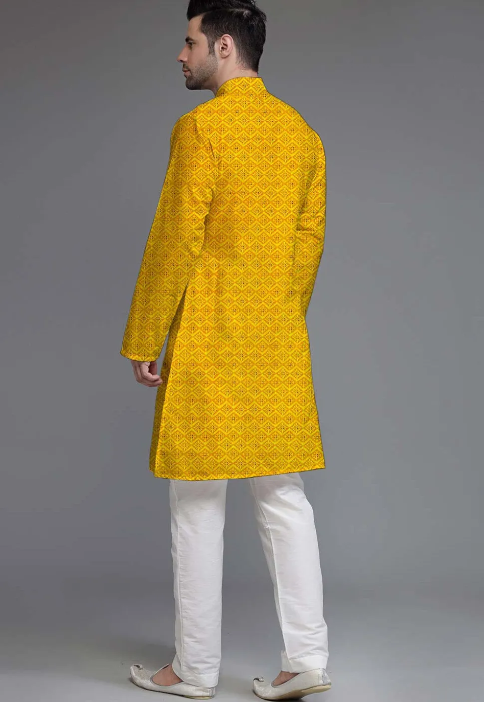 Embroidered Georgette Kurta Set in Yellow