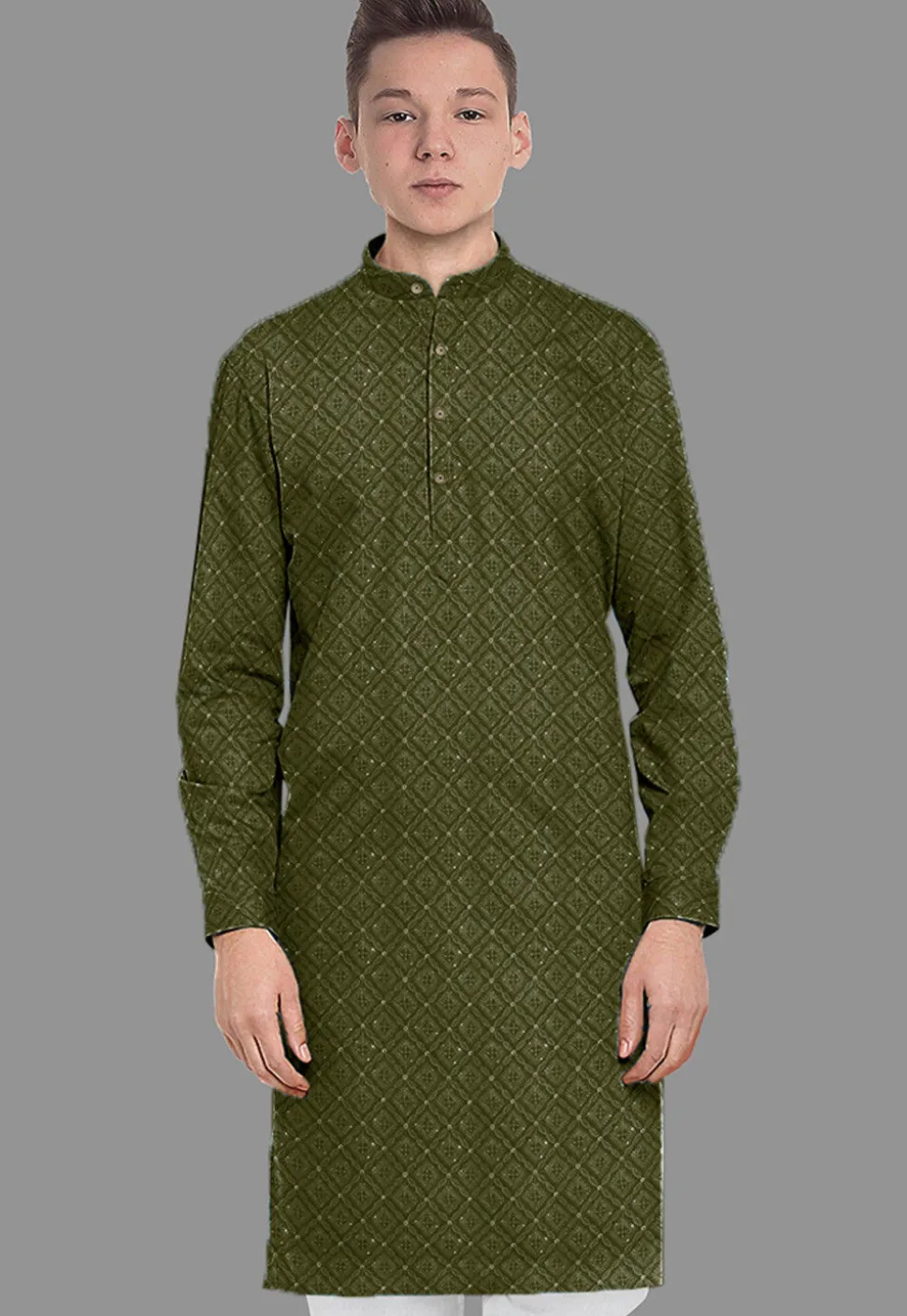 Embroidered Georgette Kurta in Olive Green