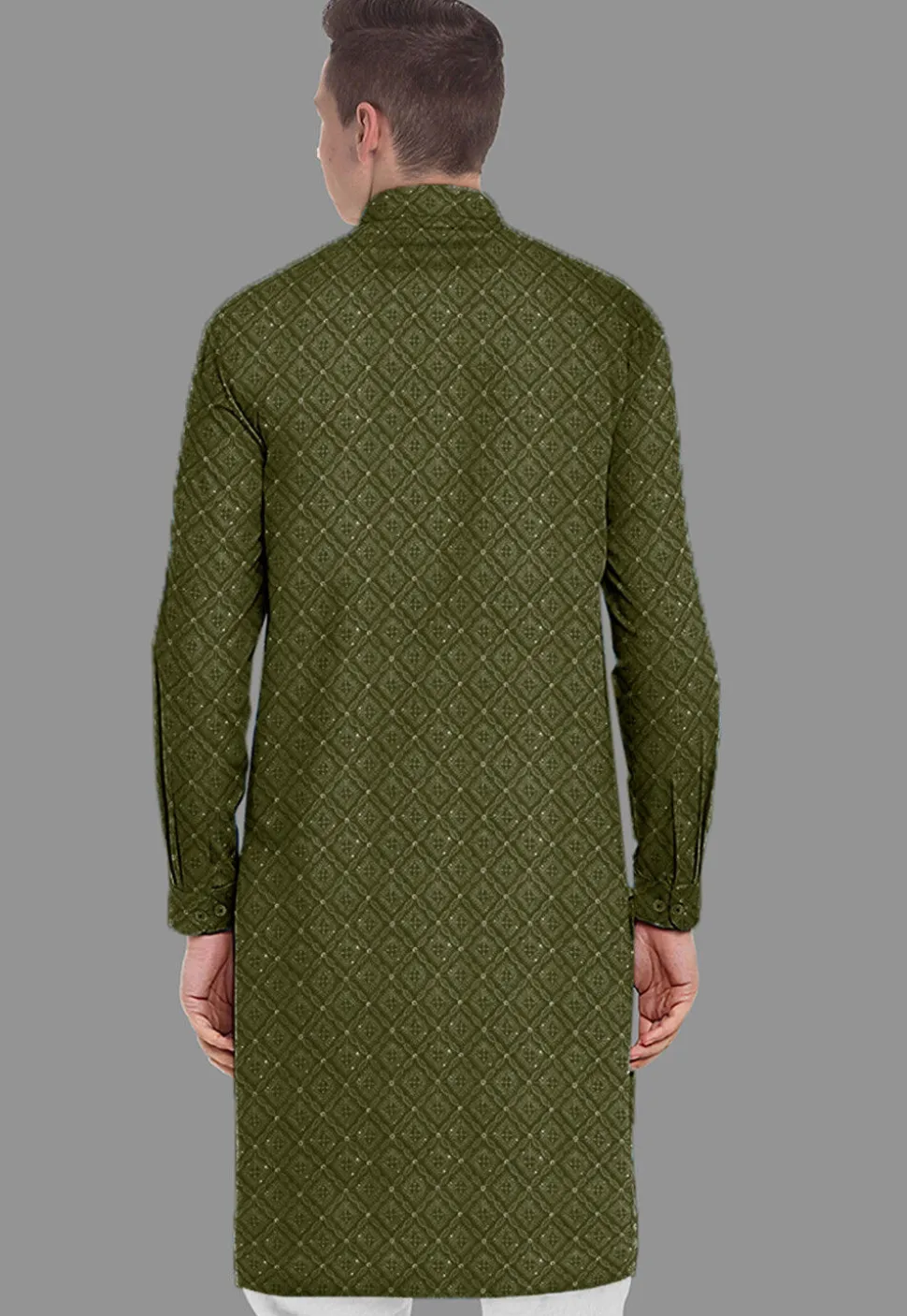 Embroidered Georgette Kurta in Olive Green