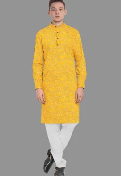 Embroidered Georgette Kurta Set in Yellow