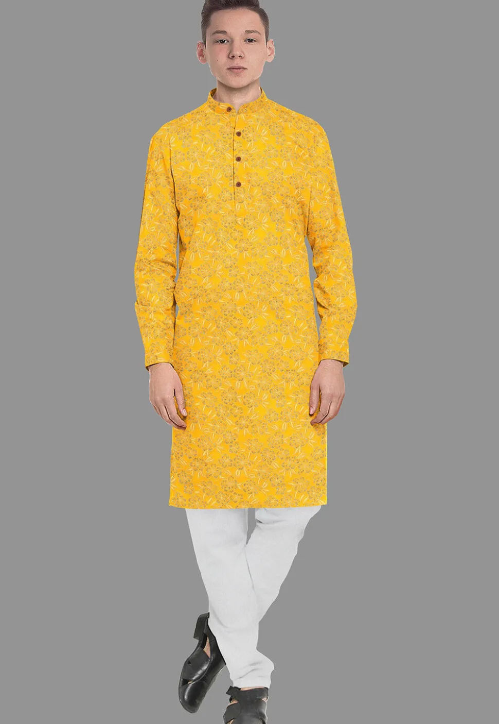 Embroidered Georgette Kurta Set in Yellow