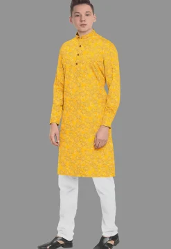 Embroidered Georgette Kurta Set in Yellow