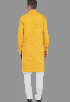 Embroidered Georgette Kurta Set in Yellow