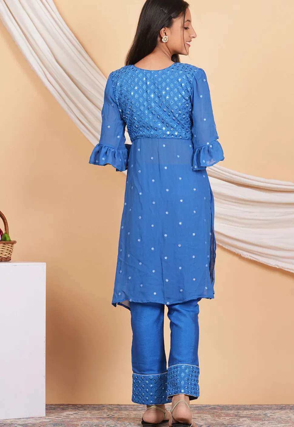 Embroidered Georgette Kurta Set in Light Blue