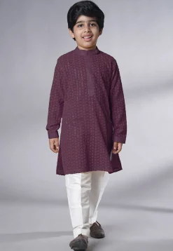 Embroidered Georgette Kurta Set in Wine