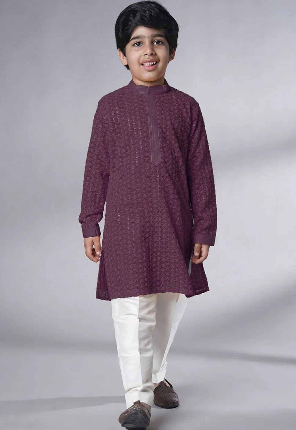 Embroidered Georgette Kurta Set in Wine