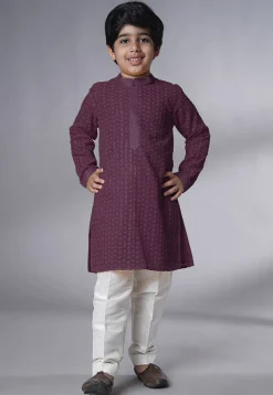 Embroidered Georgette Kurta Set in Wine