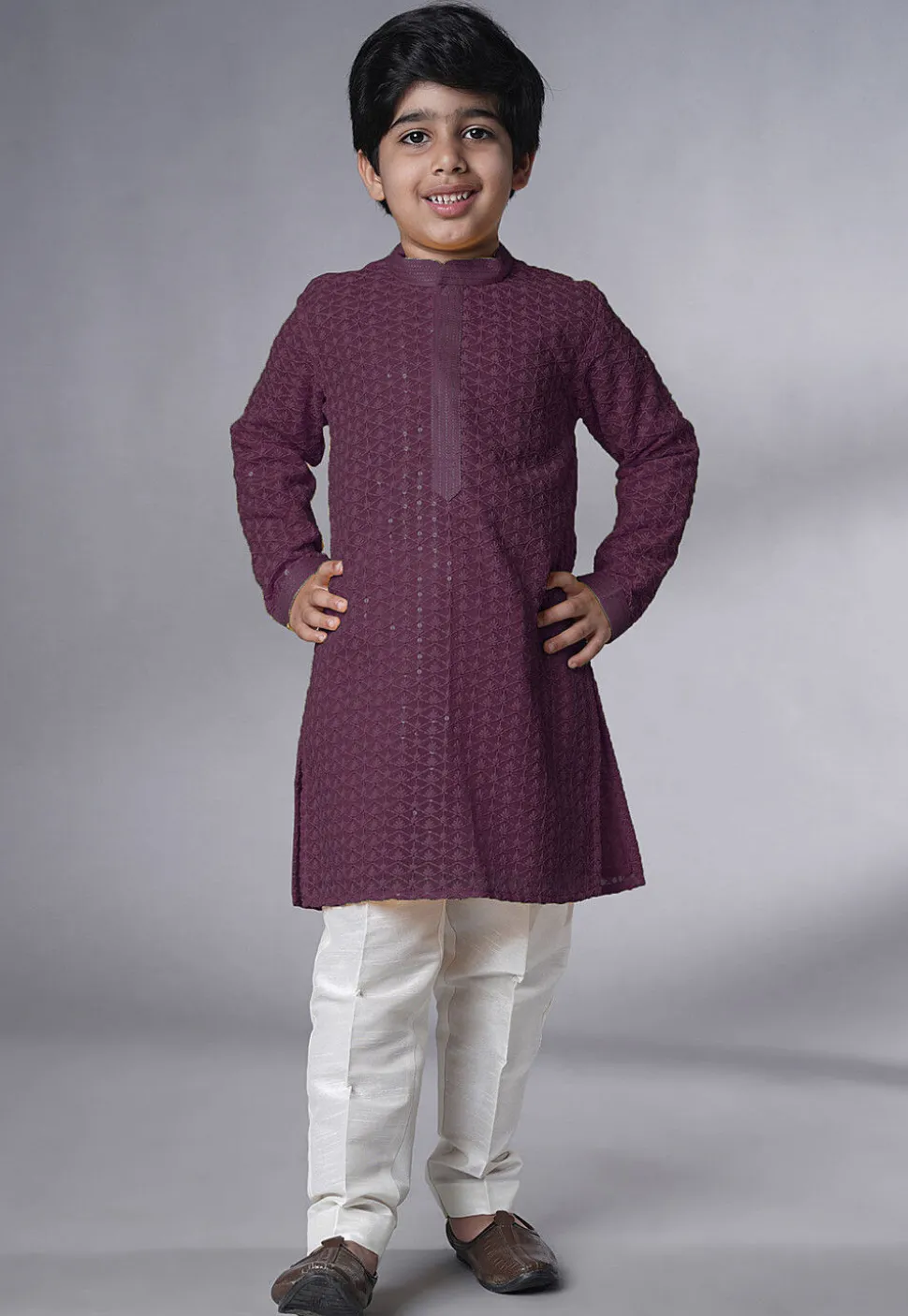 Embroidered Georgette Kurta Set in Wine