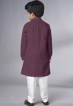 Embroidered Georgette Kurta Set in Wine