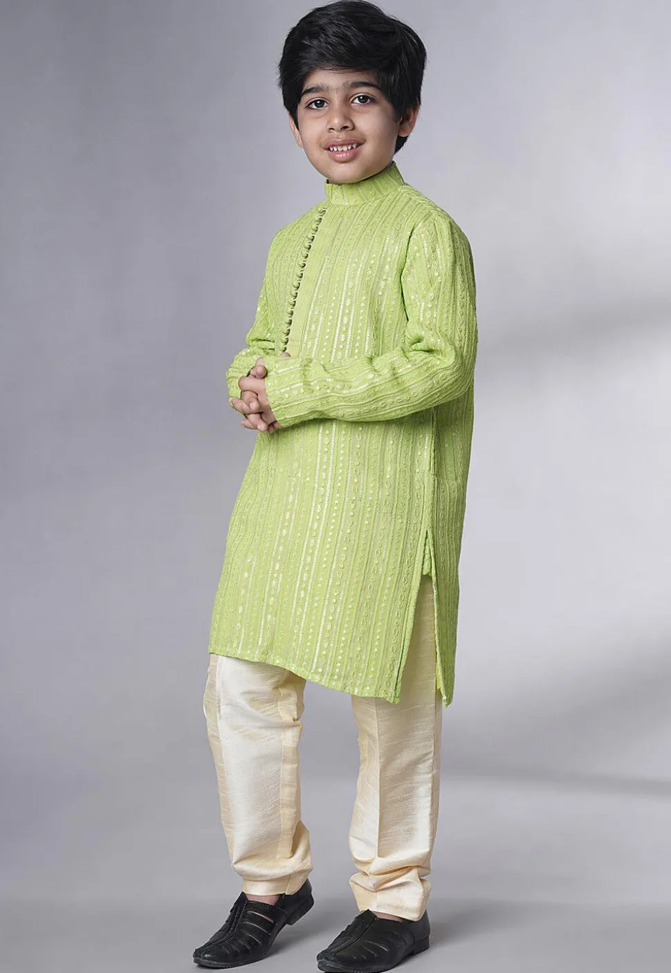 Embroidered Georgette Kurta Set in Green