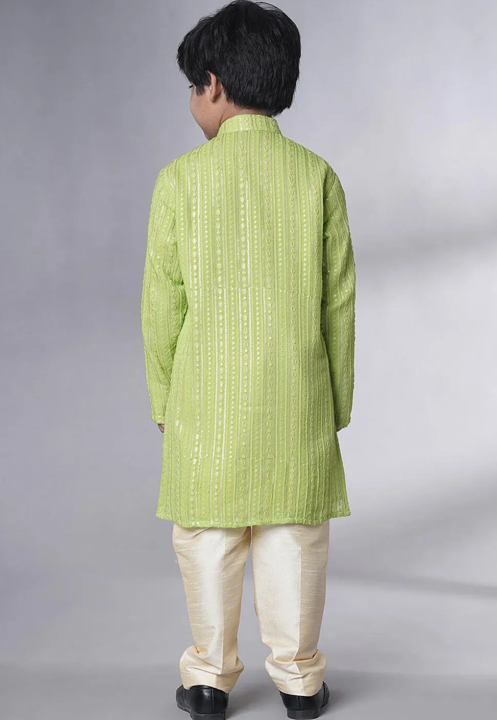 Embroidered Georgette Kurta Set in Green
