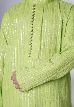 Embroidered Georgette Kurta Set in Green