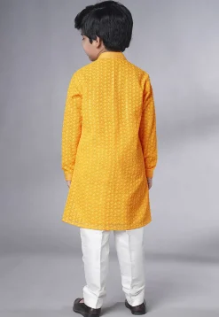 Embroidered Georgette Kurta Set in Mustard