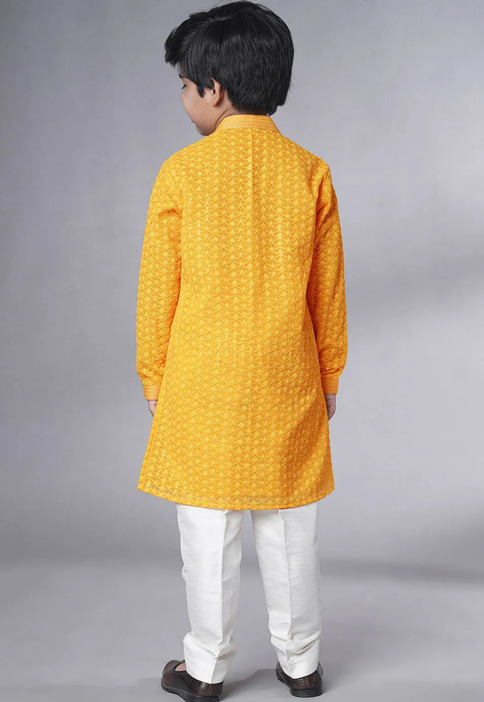 Embroidered Georgette Kurta Set in Mustard