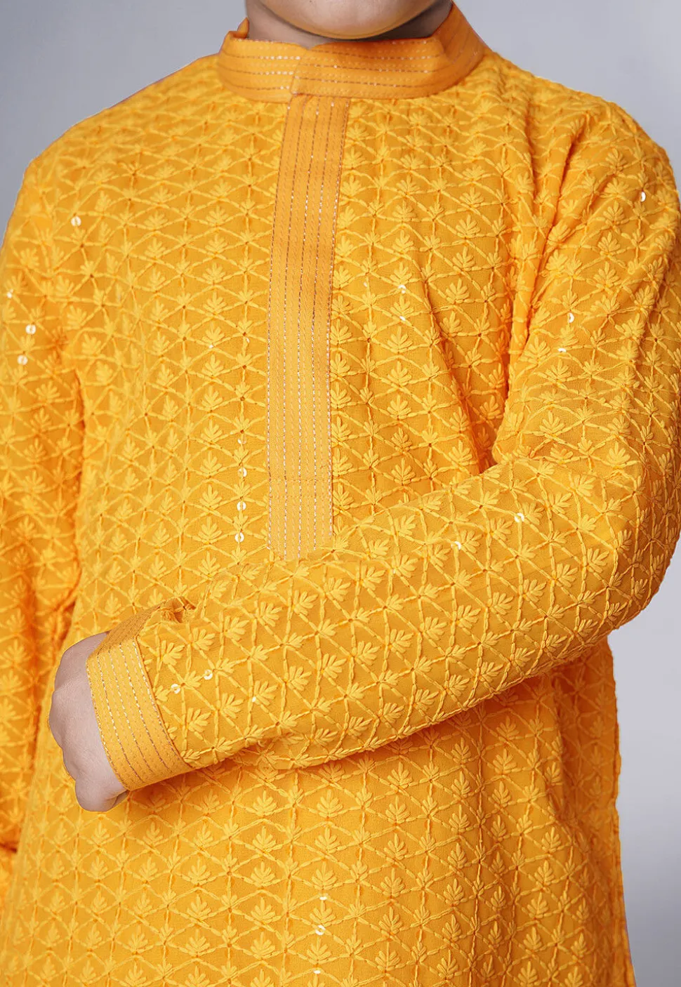 Embroidered Georgette Kurta Set in Mustard