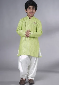 Embroidered Georgette Kurta Set in Light Green