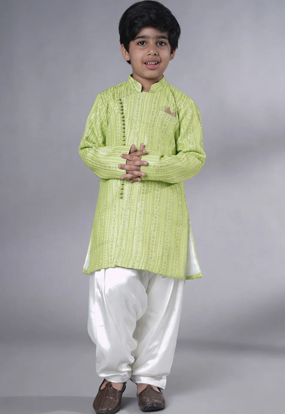 Embroidered Georgette Kurta Set in Light Green