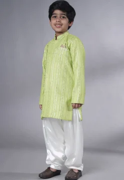 Embroidered Georgette Kurta Set in Light Green
