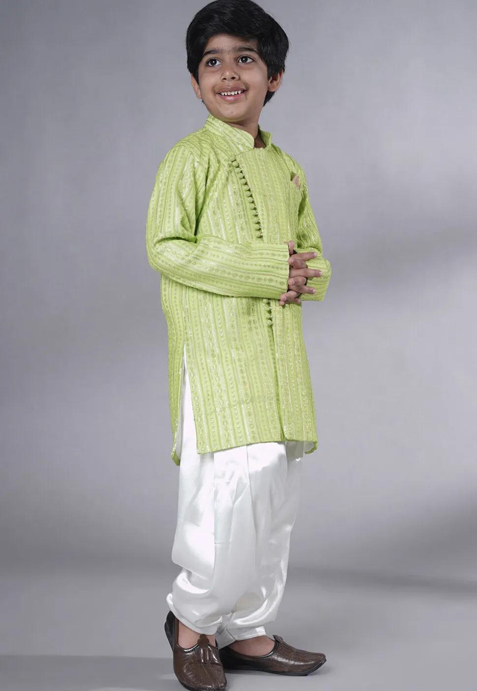Embroidered Georgette Kurta Set in Light Green