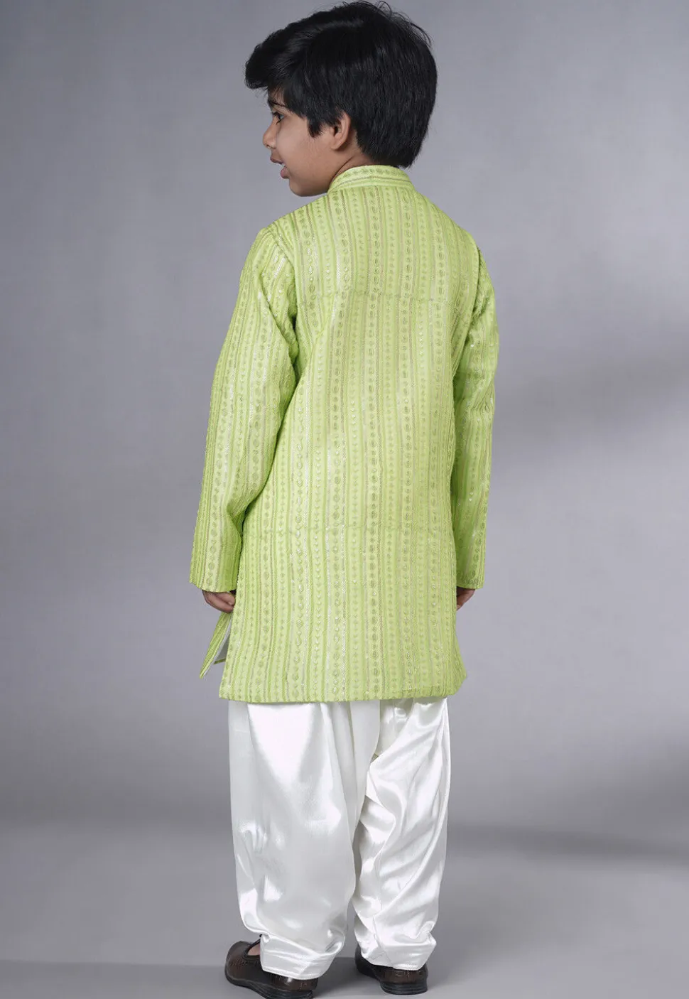 Embroidered Georgette Kurta Set in Light Green