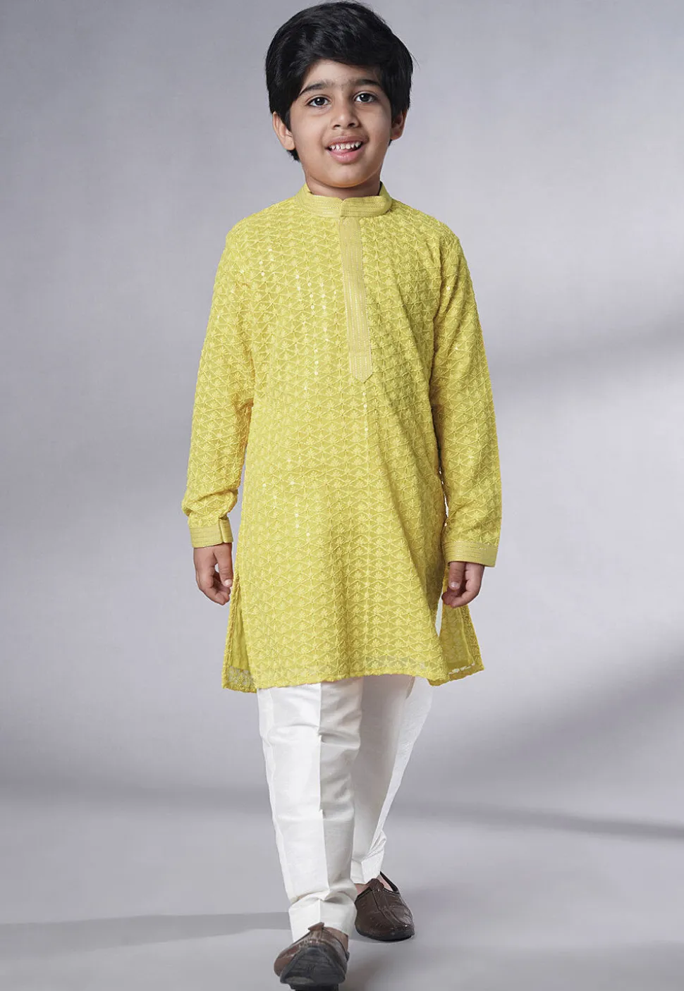 Embroidered Georgette Kurta Set in Olive Green