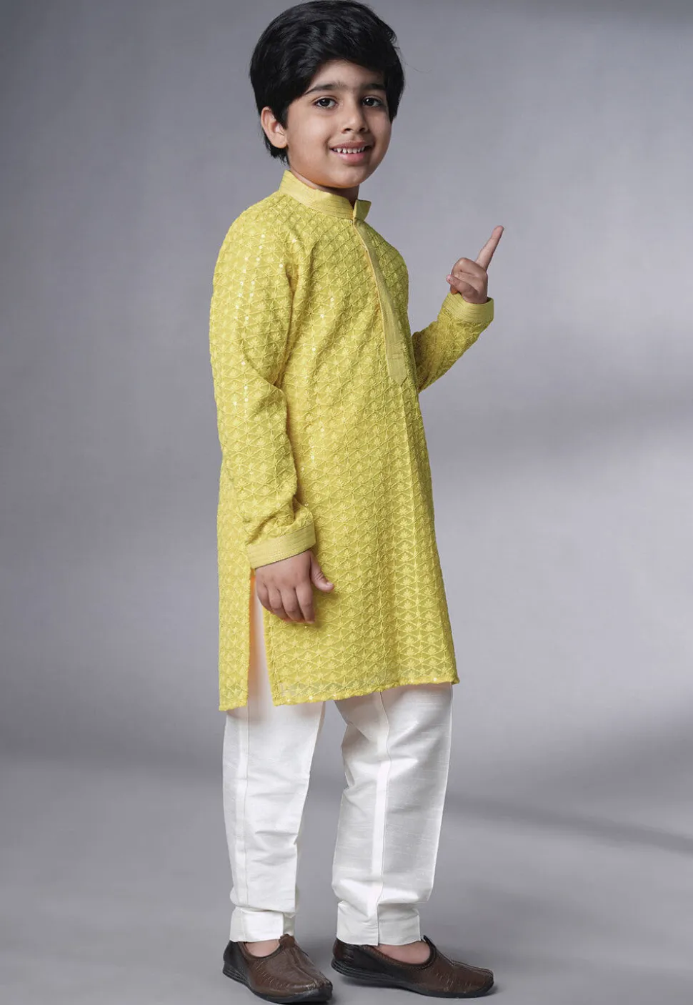 Embroidered Georgette Kurta Set in Olive Green