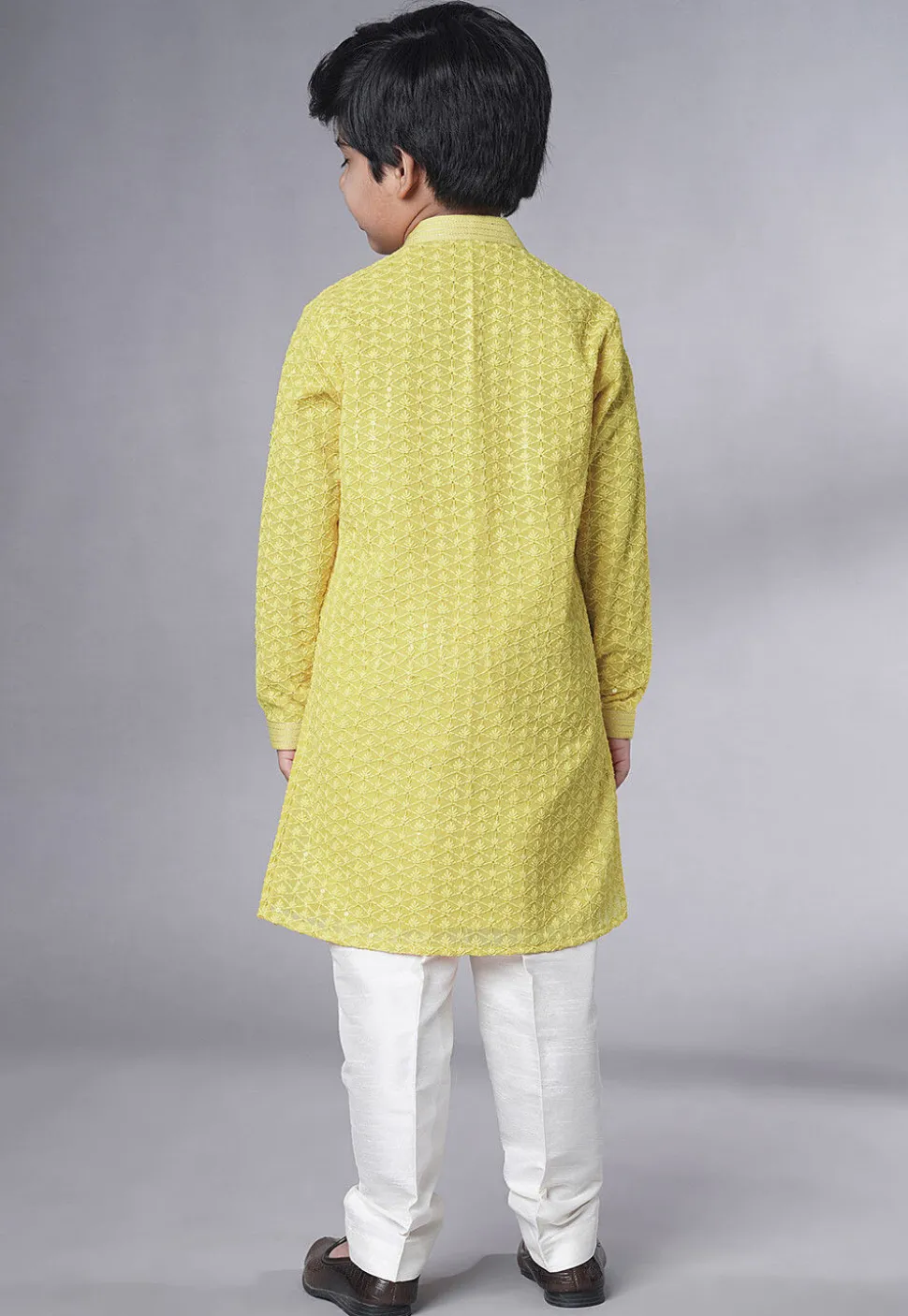 Embroidered Georgette Kurta Set in Olive Green