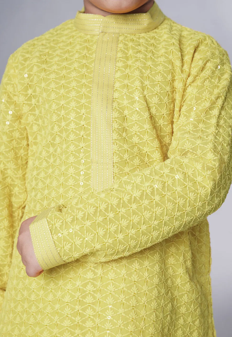 Embroidered Georgette Kurta Set in Olive Green