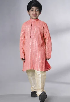 Embroidered Georgette Kurta Set in Light Peach