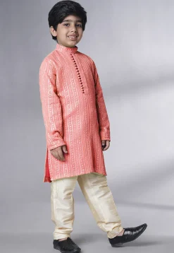 Embroidered Georgette Kurta Set in Light Peach