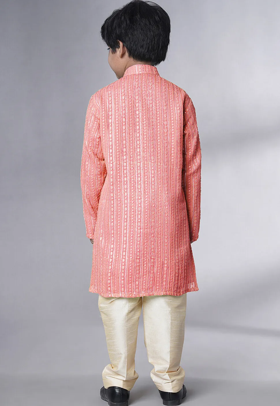 Embroidered Georgette Kurta Set in Light Peach