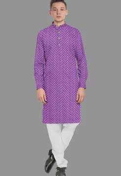 Embroidered Georgette Kurta Set in Purple