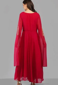 Embroidered Georgette Kurta in Fuchsia