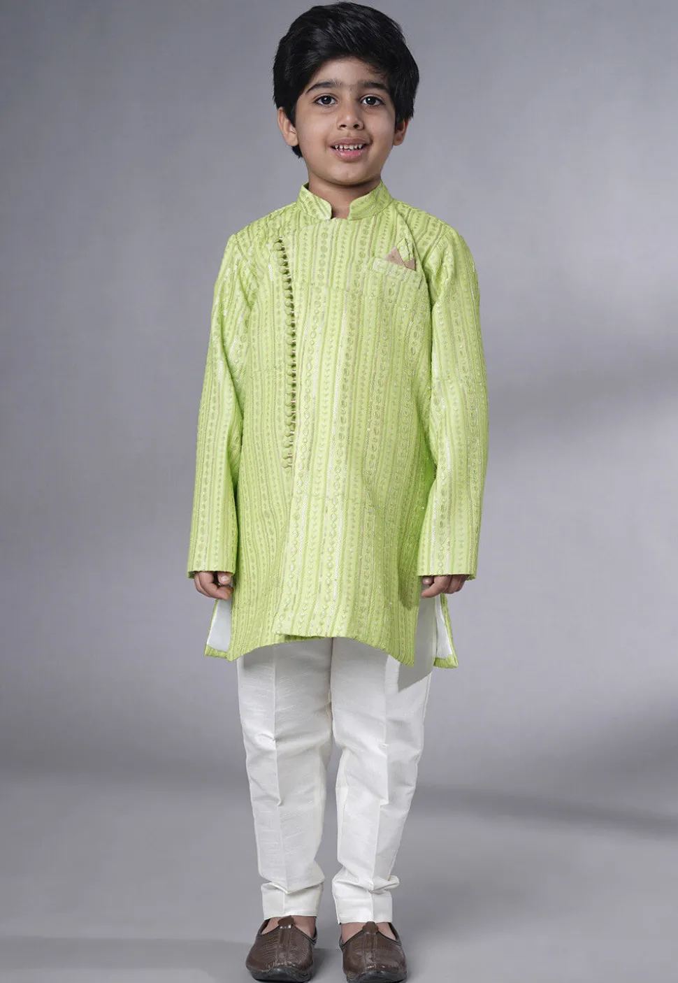 Embroidered Georgette Kurta Set in Light Green