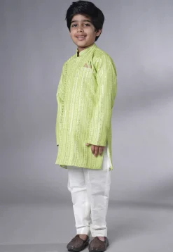 Embroidered Georgette Kurta Set in Light Green