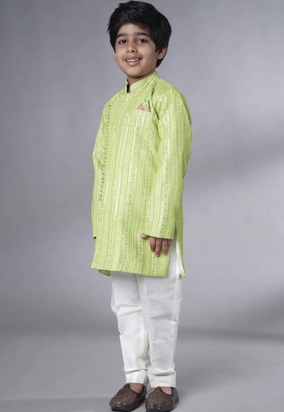 Embroidered Georgette Kurta Set in Light Green