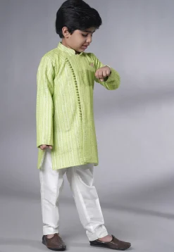 Embroidered Georgette Kurta Set in Light Green