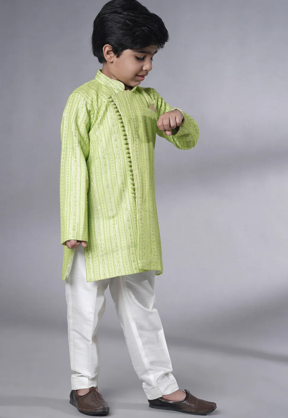 Embroidered Georgette Kurta Set in Light Green