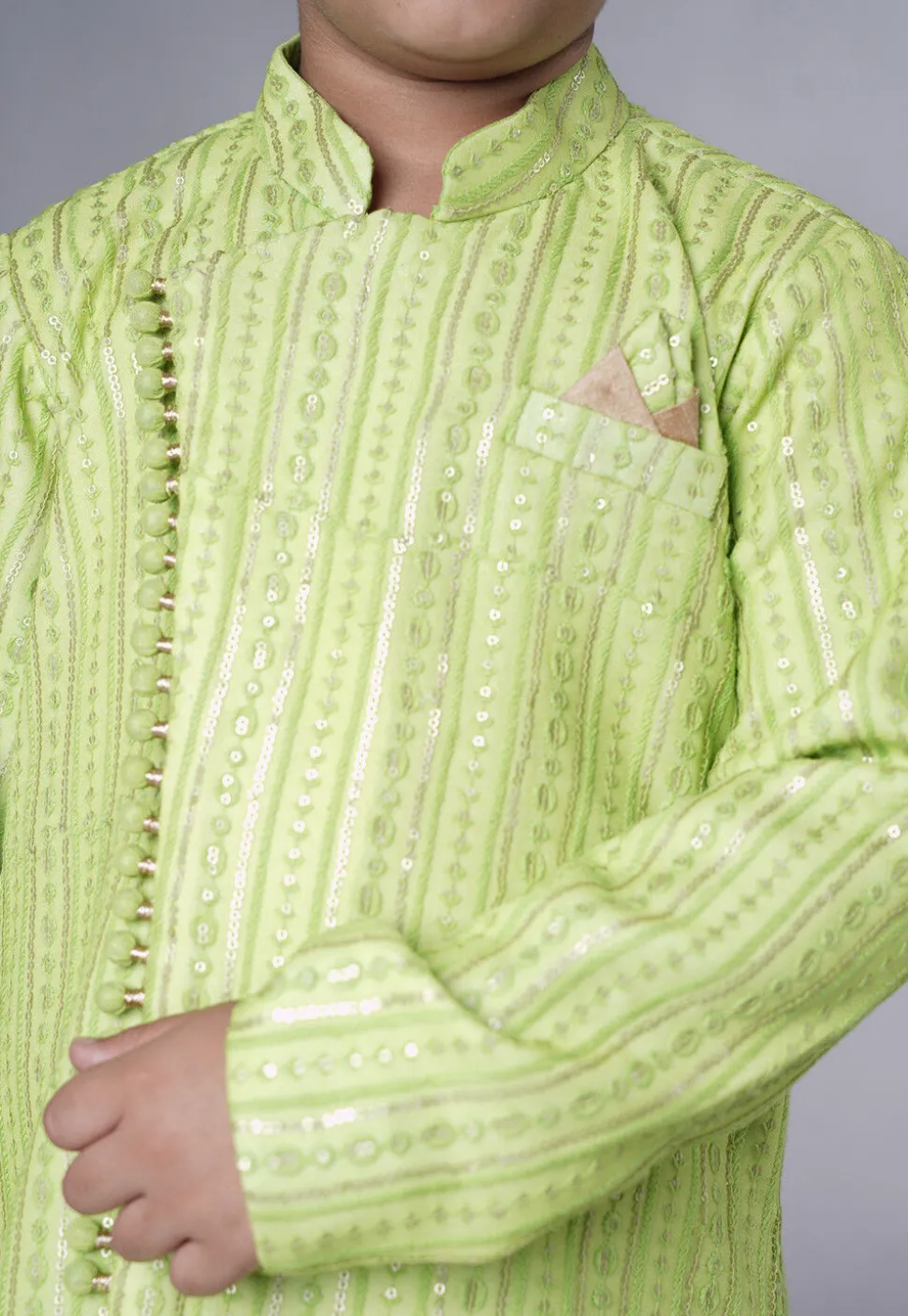 Embroidered Georgette Kurta Set in Light Green