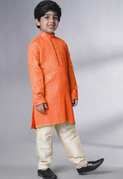 Embroidered Georgette Kurta Set in Orange
