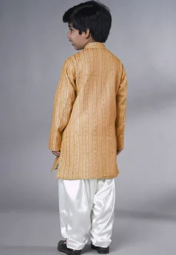 Embroidered Georgette Kurta Set in Beige