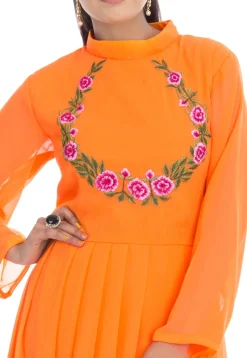 Embroidered Georgette Kurta in Orange