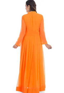 Embroidered Georgette Kurta in Orange