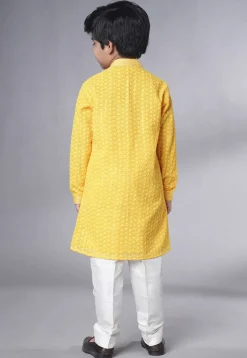Embroidered Georgette Kurta Set in Yellow
