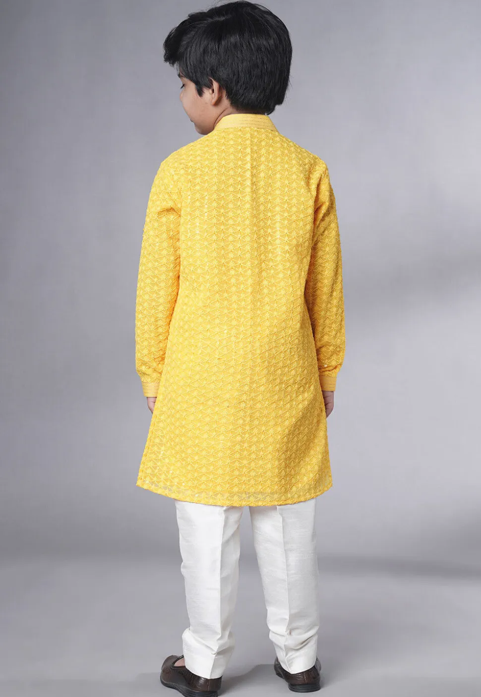 Embroidered Georgette Kurta Set in Yellow