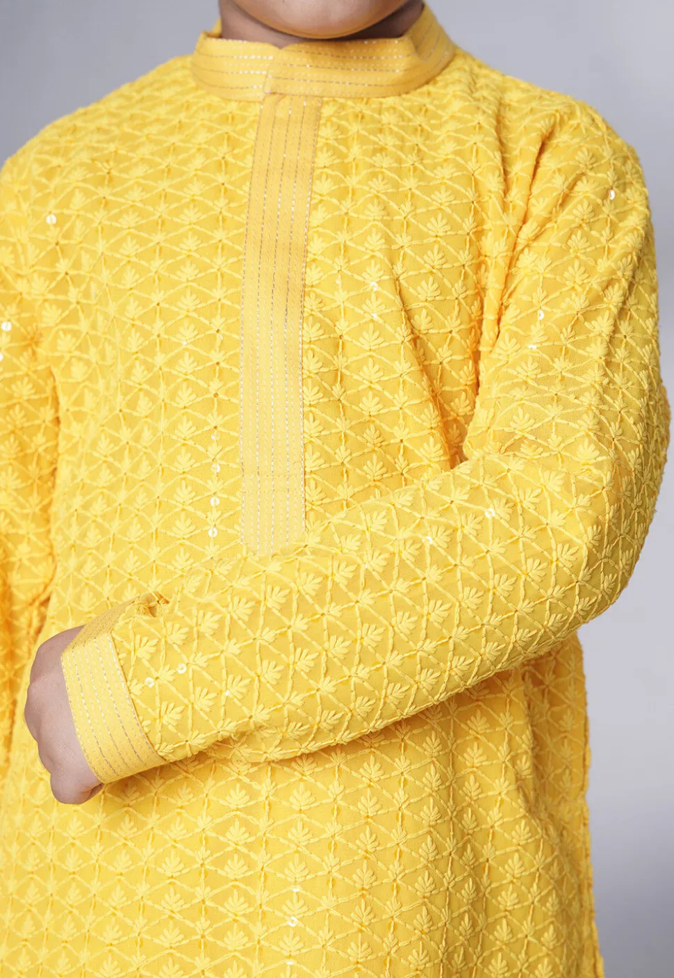 Embroidered Georgette Kurta Set in Yellow