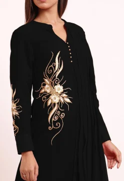 Embroidered Georgette Kurta Set in Black