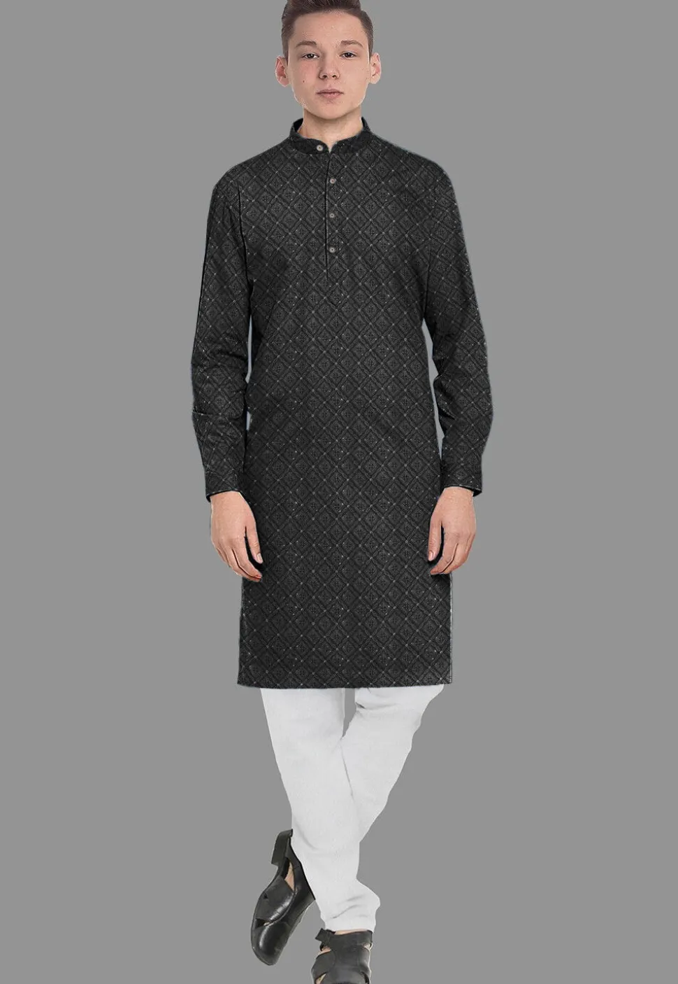 Embroidered Georgette Kurta in Black