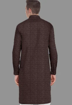 Embroidered Georgette Kurta in Brown