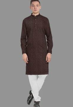 Embroidered Georgette Kurta in Brown